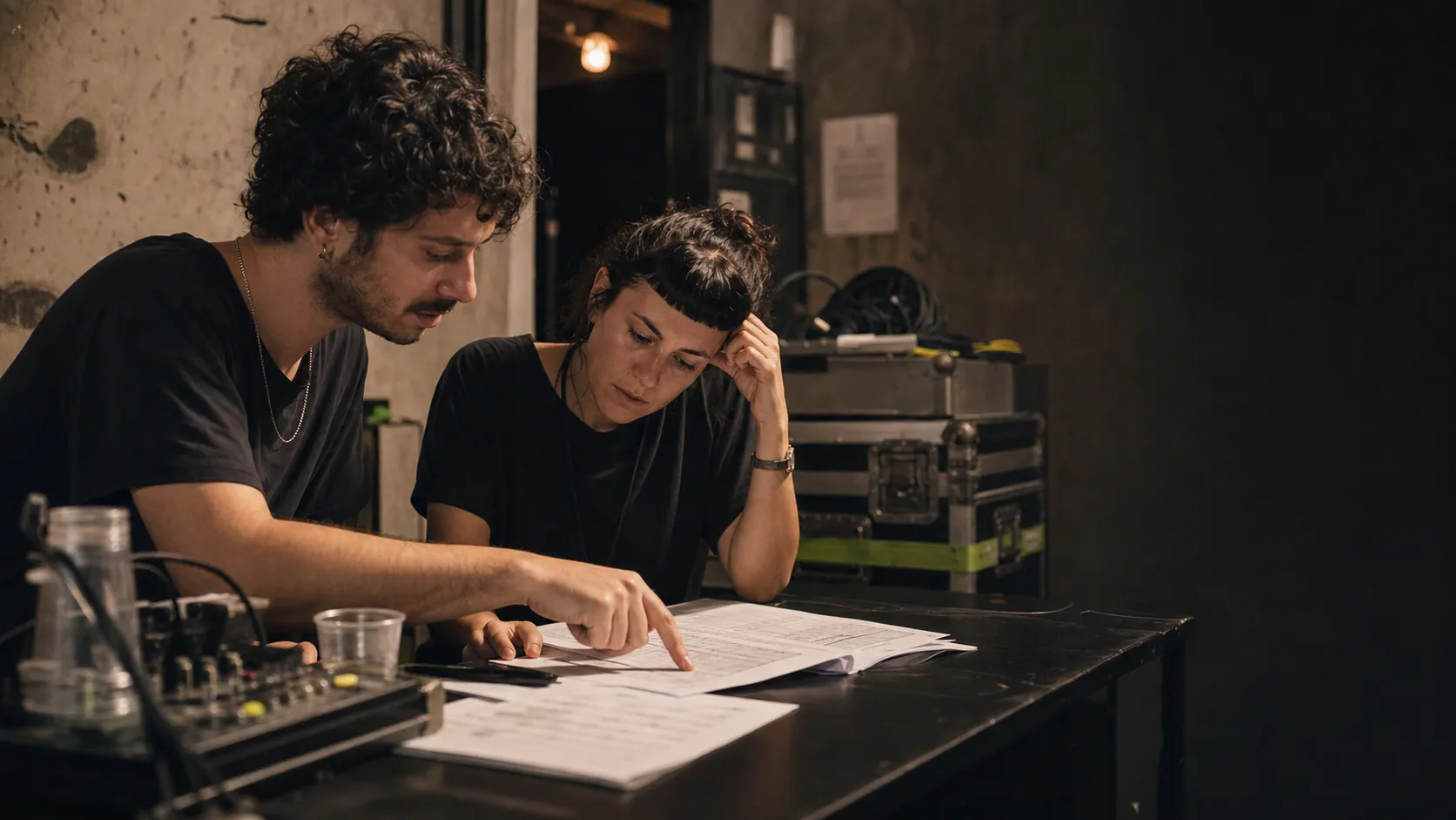 A booking manager reading an artist's checked evidence before saying yes